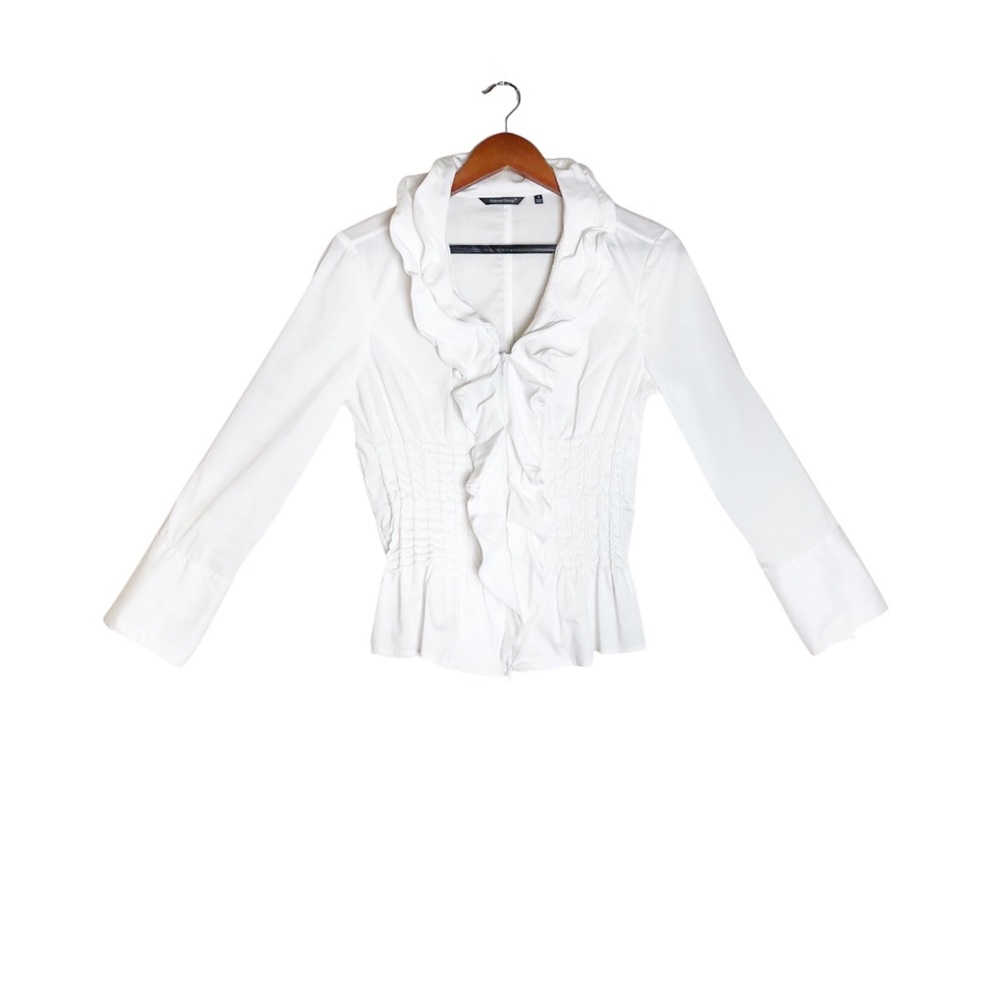 Samuel Dong White Wired Double Ruffled Collar Lon… - image 2